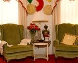 PR WING BACK CHAIRS AND CRYSTAL LAMP