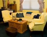 LEATHER SOFA AND MATCHING WINGBACK CHAIRS