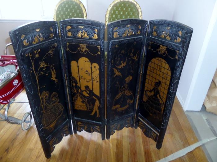small ebonized french screen