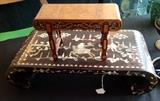 Antique Asian stands, carved, inlaid woods