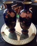 Pair, Antique Cloisonné floral vases