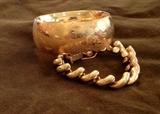 Gold bracelet, etched cuff