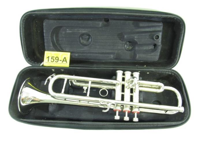 Lot#:	159a
Description:	Tristar Silvered Brass Student Bb Trumpet w/ Case
Fantastic Tristar silvered brass Bb trumpet with case. From the brass family of instruments; this trumpet would be great for a student, beginner or amateur! In brand-new condition; it appears as though it has never been played! It features mother of pearl tip finger buttons, 2 spit valves (water keys), adjustable 3rd valve slide, and 7C mouthpiece all held in a protective nylon covered, zip-up hard case. Marked on the bell “Tristar India”; it is in superb condition, the case has some light wear. Great for school band! Instrument measures 20” long with 4.5” bell diameter; case measures 21" long x 5.75" tall x 7" wide.
Tag Words: Aerophone, wind, music, musical
Look throughout the auction for other musical instruments!
