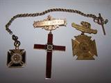 14K Masonic Fob Pendant with Gold Filled Fob; 14K Knights Templar Masonic Badge with Red/Blue Enamel - Radke & Co, San Francisco, CA (Vacaville Commandery #38 - Luke Buck, Past Commander - 1906-1907); Shreve & Co Brass Badge - Vacaville Commandery # 38 
