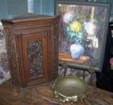 corner cabinet; aesthetic brass bowl