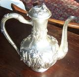 japanese silver coffeepot - iris pattern