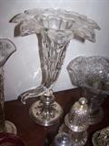 CUT CRYSTAL & SILVER TRUMPET VASE