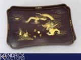 Vintage Wood Hand Painted Gold Gilded Dragon Tray
