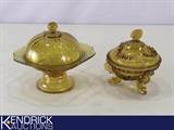 2 Vintage Amber Colored Depression Glass Covered Candy Dishes
