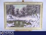 Large Wood Framed Original Oil Painting of Snow Covered Landscape by Joseph Dande&nbsp;
