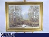 Large Wood Framed Signed Original Oil Painting of Summer Stream Landscape &nbsp;
