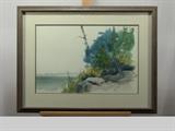 Wood Framed&nbsp;Original Watercolor of a Summer Seascape by Joyce Gow
