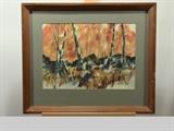 Wood Framed&nbsp;Original Watercolor of Fall Landscape by Joyce Gow
