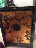 Chinese Coromandel Black Lacquer Cabinet w/Gilt Panel Doors early 20th Century