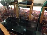 JOIA (NY) Dining Table w/Black Lacquer Base & 4 Scrolled Glass Panels 20th Century