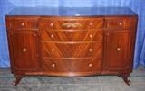 Northern Furniture Co. Wood Glass Top Footed Buffet with 6 Drawers and 2 Cabinets