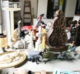 Some of the Architectural Treatments, shelf supports, wall decorator accents that are available in this sale. Also shown is a cast iron pig that needs a new home