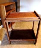 Nice Wood Tea Cart on casters, top serving tray, and storage; Also shown is a Oak Book Shelf with 3 shelves storage