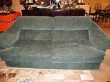 Very Comfortable Large Overstuffed Sofa by Bench Craft, with overstuffed arms and back, and Green Velour Upholstery