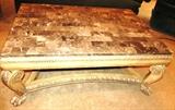 Italian Style Coffee Table with stone top, scrolled accented legs, and claw and ball feet. Coffee Table is matching to Italian Style Sofa / Foyer Table with stone top, scrolled legs and ball and claw feet. (the retail on the 2 matching tables was more than $3,000.00)