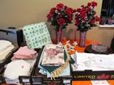 Some of the linens available in this sale...other items displayed are also available.
