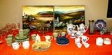 Some of the accent stoneware and entertaining serving items available ...Blue and White Stoneware , Green Stoneware, glassware...stemwares available in this sale; The two artworks also shown ...depicting Pueblo Village scenes are also available.