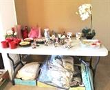 Some of the accent / decorator items available in this sale...vases, glasswares, porcelains, tableware; Also shown are some of the bedding items available