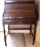Bradford Oak Rolltop Writing Desk with Rolltop and Drawer storage with brass pulls