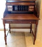 Bradford Oak Rolltop Writing Desk with Rolltop and Drawer storage with brass pulls