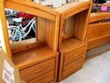 Pair of Matching Oak Night Stands and Pair of Matching Mirrors that are part of Pier Style Oak Bedroom Set…includes Oak King Size Headboard & Frame, 2 matching Oak Night Stands with 2 drawers storage each, 2 matching mirrors with oak frames and beveled mirrors;