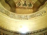 Top view of the Pedestal base for the Continental Style Glass & Wood Dining Table...note the ivory crackle finish and the intricately carved accents.