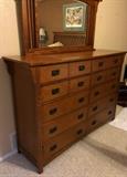 Bassett Grove Park oak mission style large dresser and mirror.