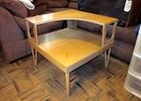 Mid century, blonde wood, corner table