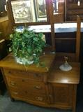 Antique Oak Vanity Dresser with Mirror