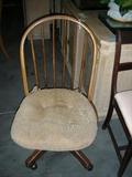 Wooden Chair on Wheels with Beige Cushion