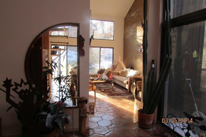 Many live plants, 12 ft tall cactus, large vintage wall tapestry, and more