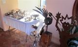 Large sculptures, silverplated coffee service with tray