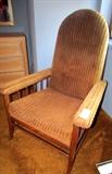 Retro corduroy and wood armchair
