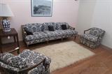 Retro sofa, club chairs, ultra-shag wool area rug