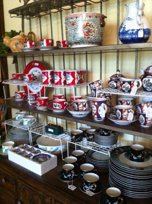 large variety of china & tea sets a on new baker's rack