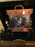                ornate firescreen, fender, & andirons