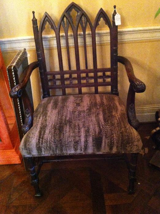                      1 of 2 unique Gothic style chairs