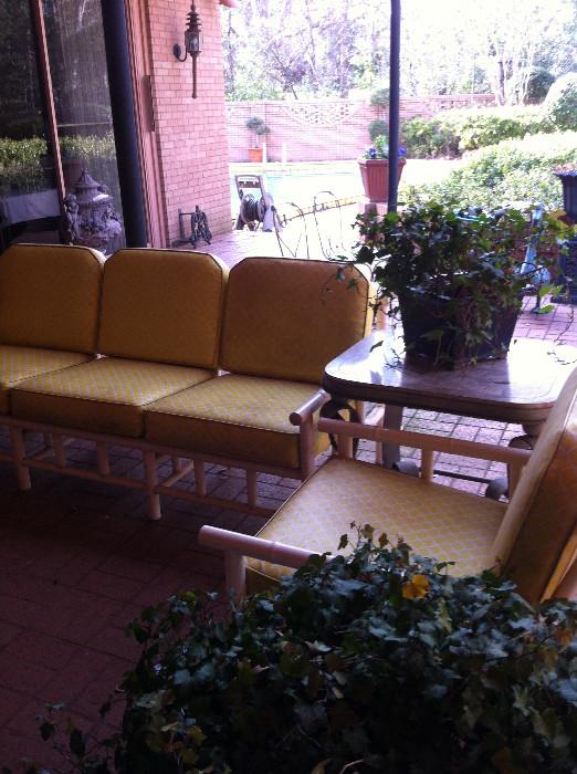           bamboo patio furniture with yellow cushions