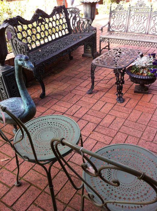                  patio furniture, planter, and yard art