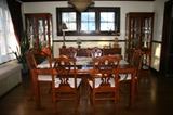 Dining room table, six chairs, two matching china cabinets & an antique sever