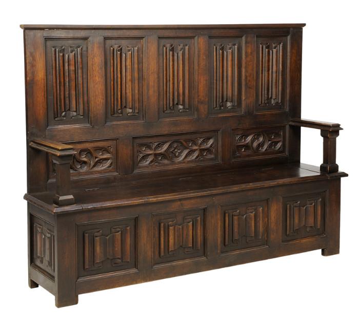 A FRENCH GOTHIC REVIVAL HALL BENCH