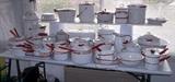 RED AND WHITE ENAMEL WARE
