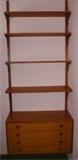 Nice attached Teak wall unit, adjustable shelving 