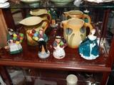 Royal Doulton figurines and Roseville pitchers