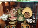 Roseville pottery and German salts, silver spoons